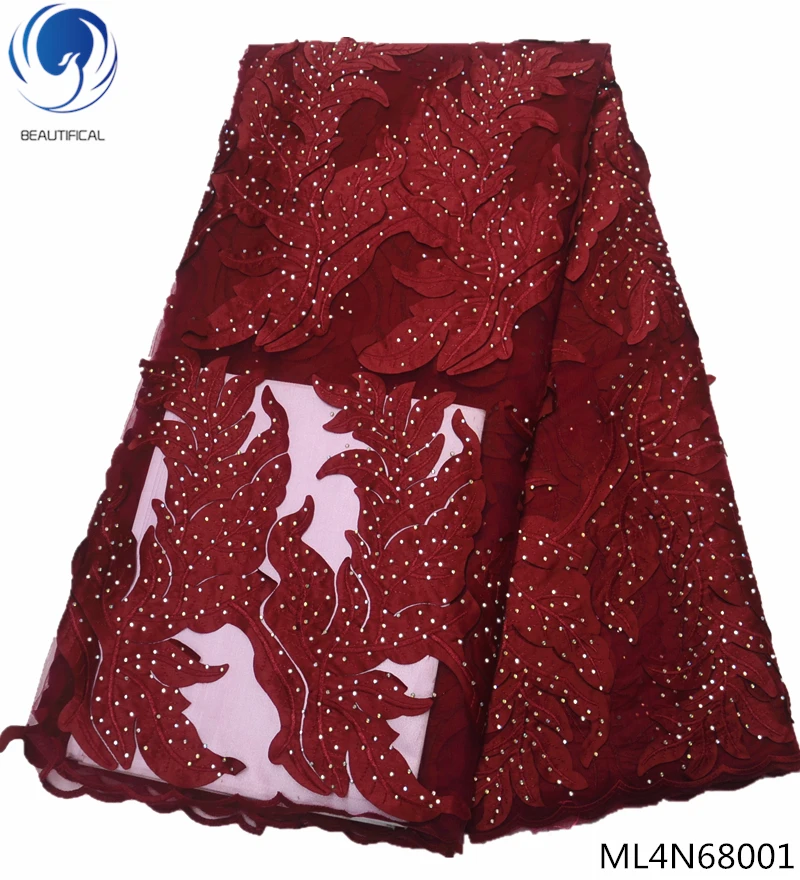 

Beautifical french lace fabrics 2019 high quality lace fabric with lot stones tulle laces Embroidered fabric 5yards/lot ML4N680