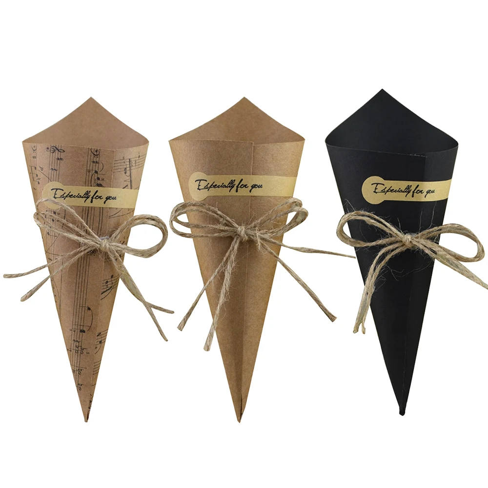 

50PCS Vintage Creative Kraft Paper Cylinder Confetti Cones Petal DIY Handmade Flowers Candy Holder Wedding Party Supplies Decor