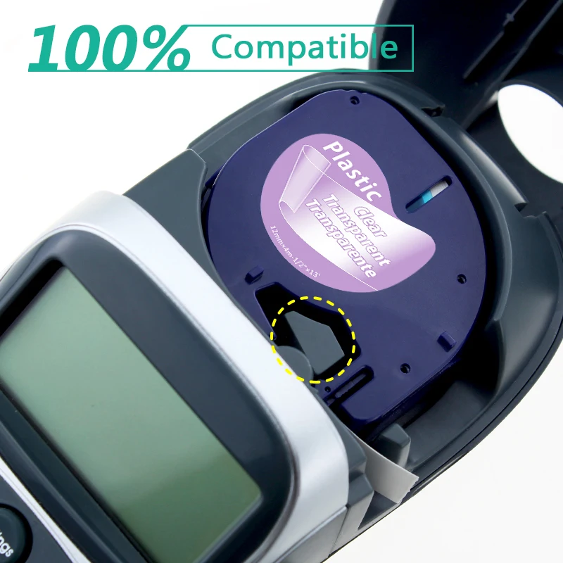 Greateam 5 шт 12267 совместимый с dymo LetraTag 16952 16951 самоклеящийся черный на прозрачной 12 мм