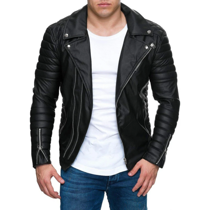 Chaqueta de cuero Casual nueva de cremalleras moto chaqueta de cuero de los hombres Punk prendas guapo negro Biker chaqueta de los hombres M 3XL| Abrigos de piel sintética| - AliExpress