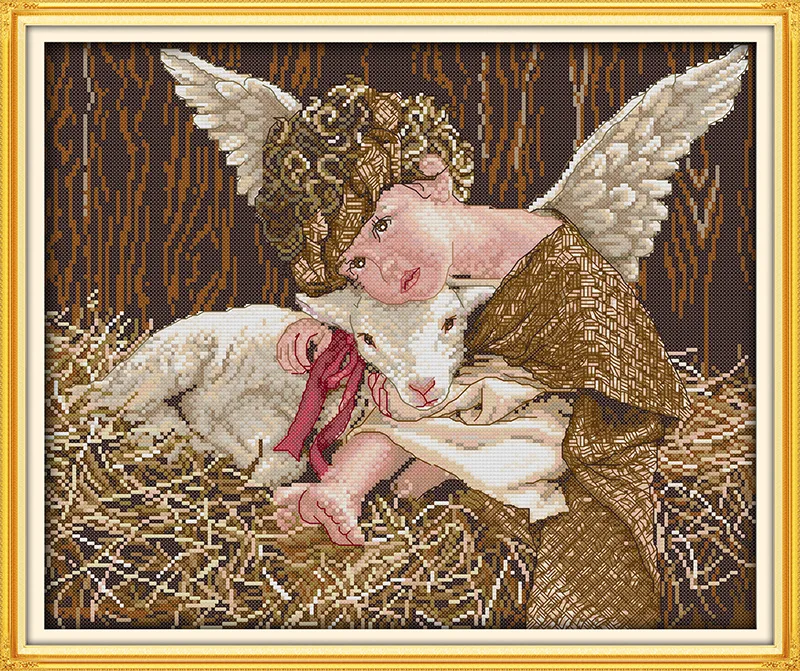 

Lovely Angel and lamb Printed Canvas DMC Counted Chinese Cross Stitch Kits printed Cross-stitch set Embroidery Needlework