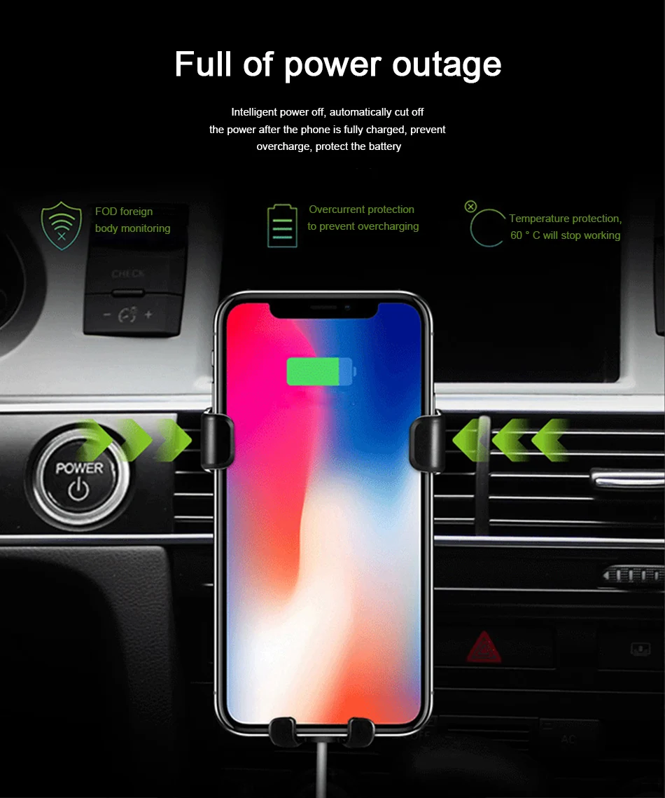 !ACCEZZ 2 in 1 Car Phone Holder&10W Fast Wireless Charger For iPhone 8 X Samsung S6 5 Mount Portable ABS Phone Wireless Charging (7)