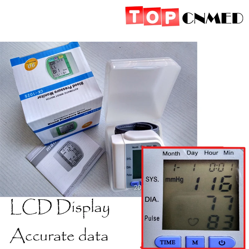 

TOPCNMED Digital LCD Portable Wrist cuff Type Blood Pressure and Pulse Monitor Pulsometro Sphygmomanometer