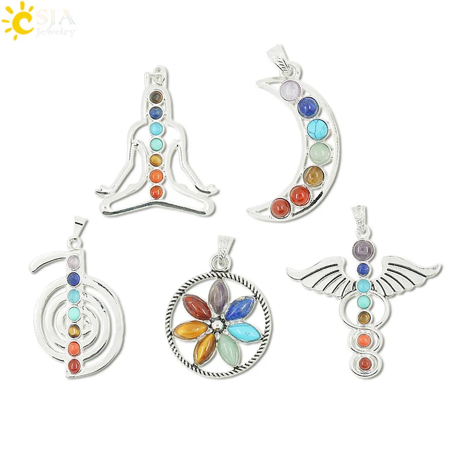 7 Chakras Stones Health Amulet Angel Wings Fashion Jewelry Pendants