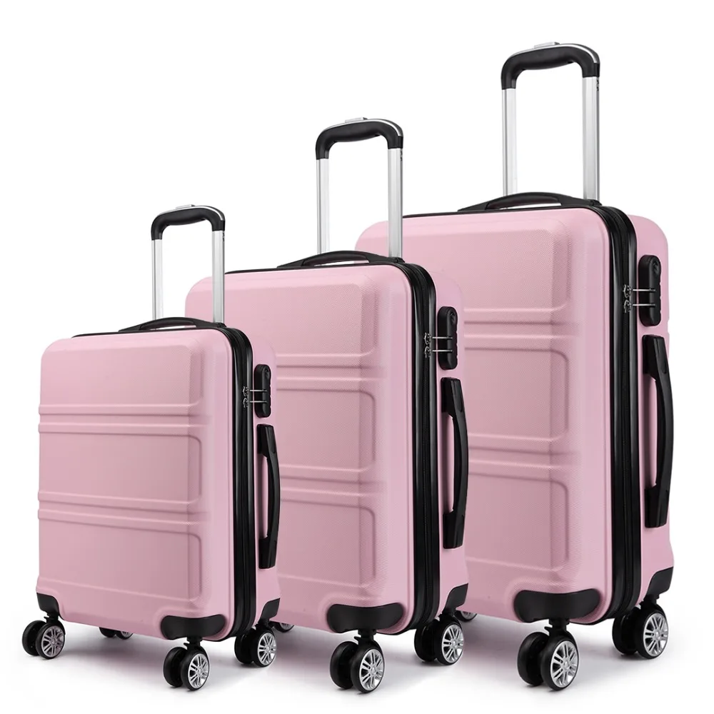 

KONO 3 Pieces Rolling Hand Luggage Travel Suitcase Hard Shell ABS Check in Carry on Trolley Case Bags 20 24 28 Inch Set YD1871L