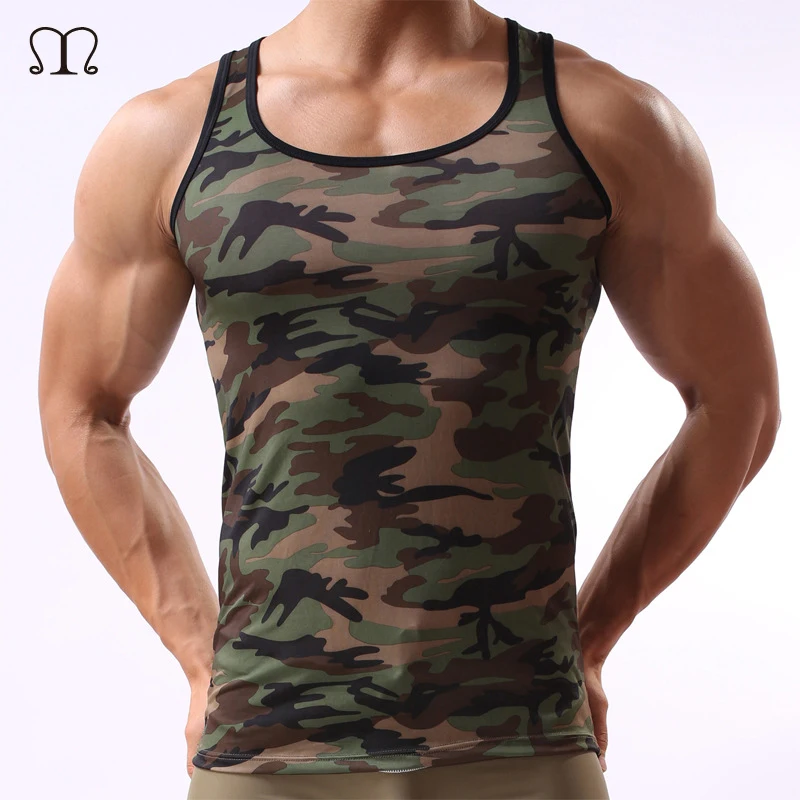 2017 Fitness Men Tank Top Army Camo Camouflage Mens Bodybuilding Stringers Tank Tops Singlet