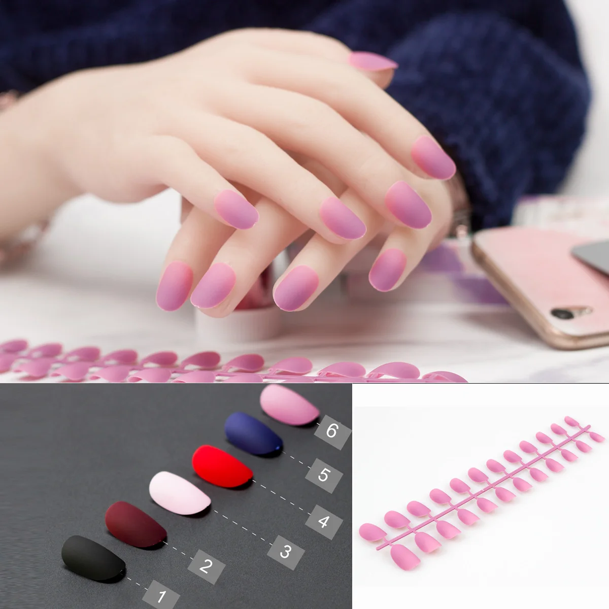 

1 Set Matte Dark Purple Short Rounded False Nail Tips Beautiful Blue Color 12 Pieces Per Set 10 Sizes Full Cover Fake Nail DIY