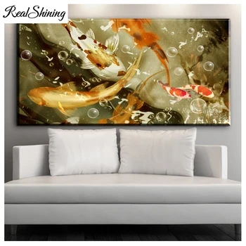 

Full Square round Large 5D DIY Diamond embroidery Chinese Lotus Flower Koi Fish Diamond Painting Cross Stitch Rhinestones FS5118