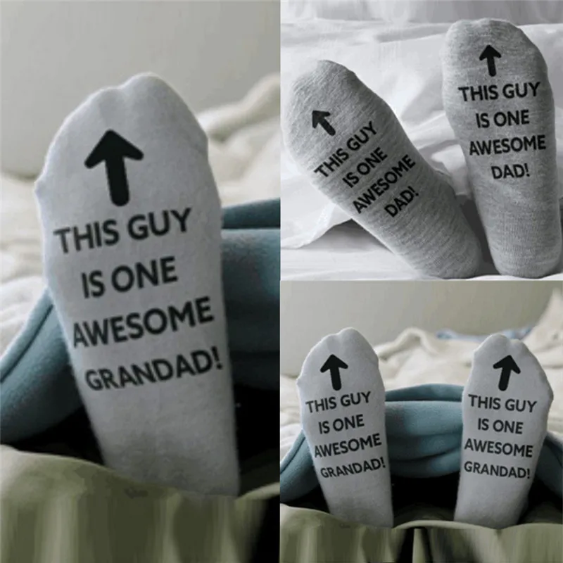 Men 'Awesome Dad' Father Gift Letter Print Funny Mid Short Socks 16