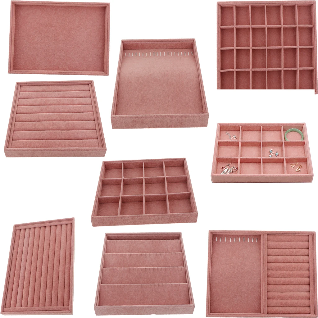 Velvet Jewelry Display Stand Tray Brooch Ring Earrings Holder Organizer Rack