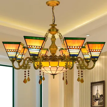 

ancient ways square tiffany stained glass sitting room dining-room bedroom long southeast Asia style crystal droplight 110-240