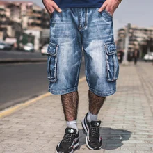 Мужские большие размеры свободные шорты из денима Новые мужские джинсы модные уличные хип хоп джинсовые шорты с большим количеством карманов