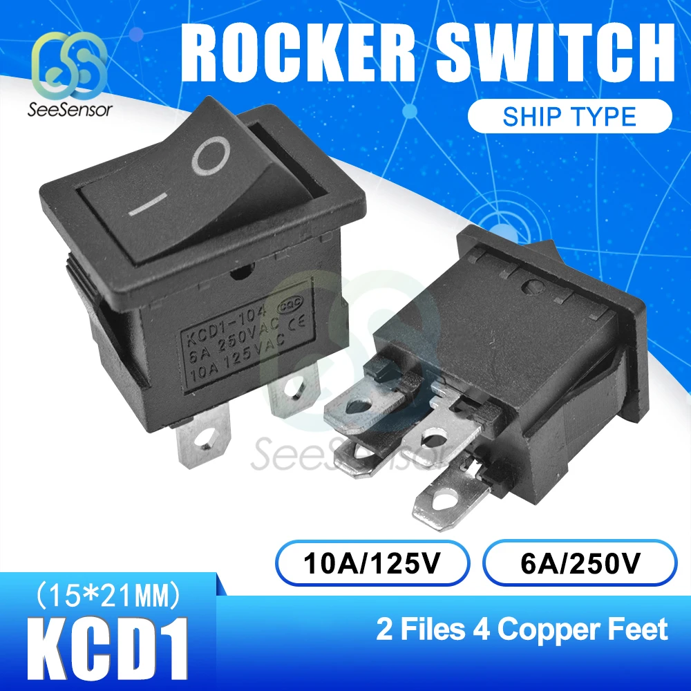 5Pcs/lot KCD1 Rocker Switch Power Switch ON-OFF 2 Position ON-OFF-ON 3 Position 2Pins 3Pins 4Pins 6Pins 6A 250VAC/ 10A 125VAC