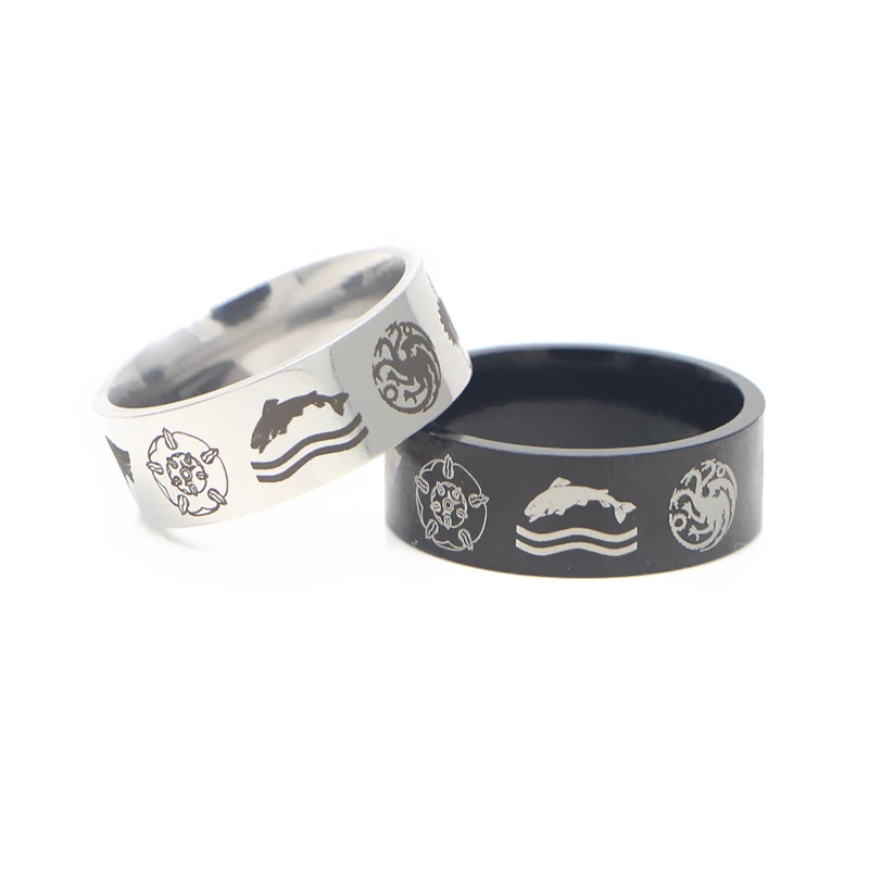 

K92 Stainless Steel Game of Thrones TV Show Design Matte Center Black Silver Step Men's Ring Jewelry 1pcs
