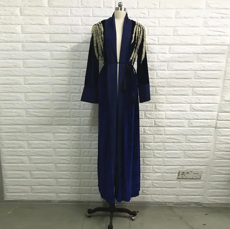 Бархатная абайя Турция мусульманский хиджаб платье Абая для женщин Кафтан Катара Рамадан кафтан марокаин халат Дубай турецкая исламская одежда - Цвет: Blue Cardigan