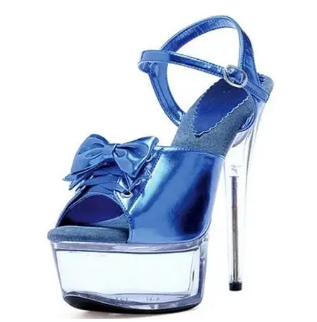 

Women butterfly-knot platform high heel sandals Blue/red/black ankle strap super high thin heel sandals Ladies' party shoes