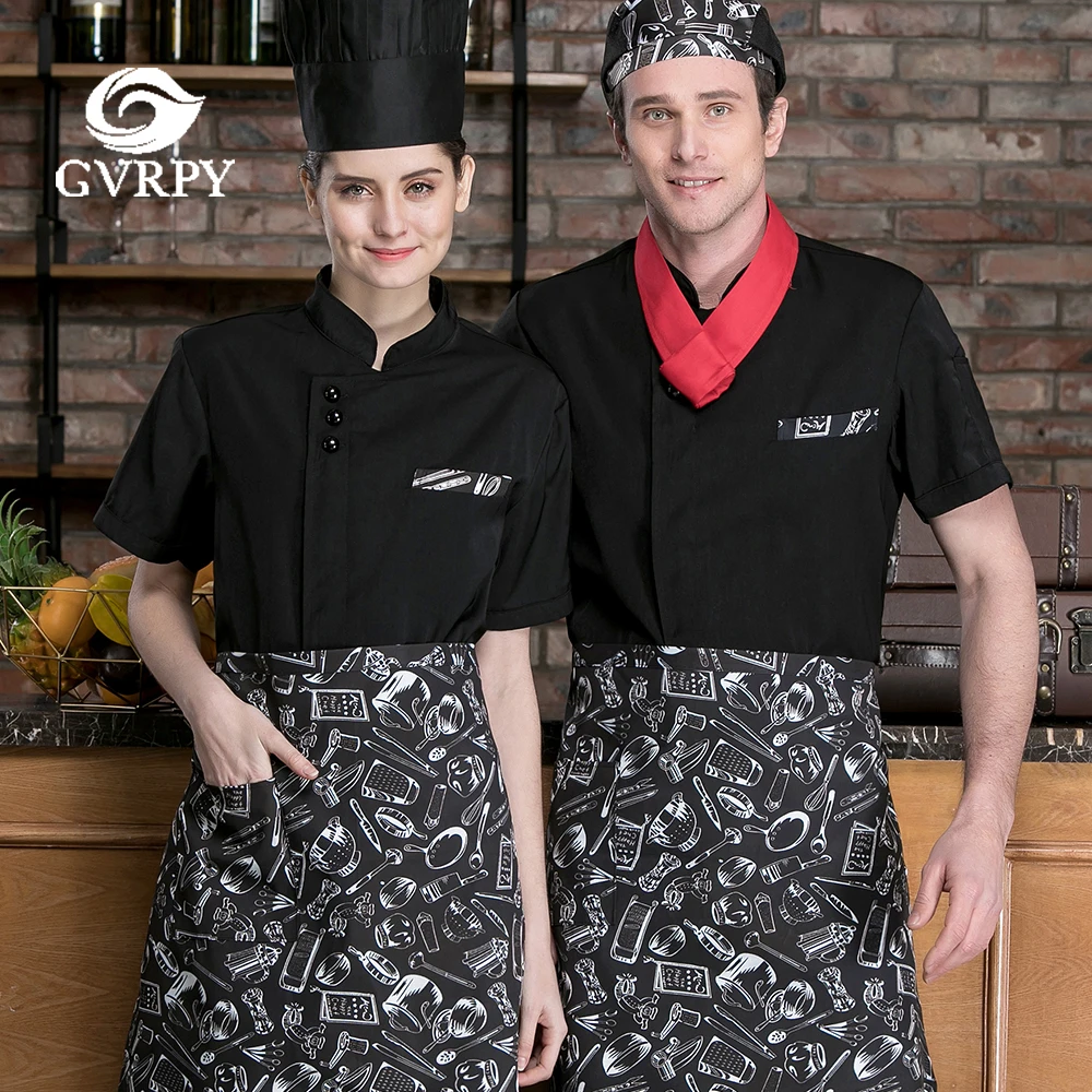 Летняя дышащая унисекс черная куртка с коротким рукавом для готовки шеф повара