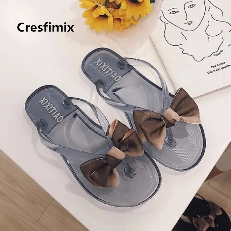 

Cresfimix chanclas de mujer women cute soft comfortable jelly flip flops lady cool casual beach bow tie summer flip flops a3610