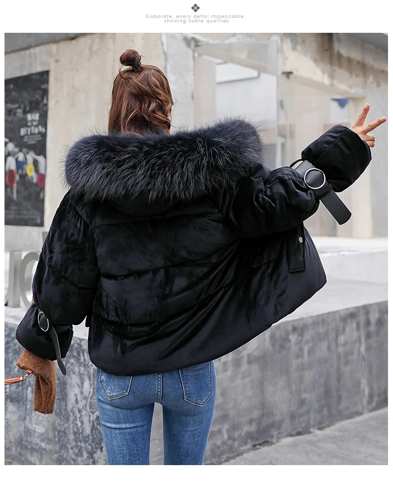 SNOW PINNACLE Autumn Winter short parkas jacket Pink flannel fabric big fur thick warm hooded jacket coat Styled fashion parka