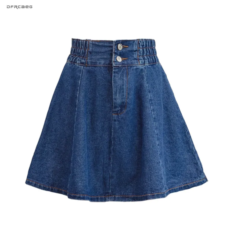 

New Arrivals Basic Women Denim Skater Skirts 2019 Fashion Elastic High Waist Streetwear Jeans Skirt Female