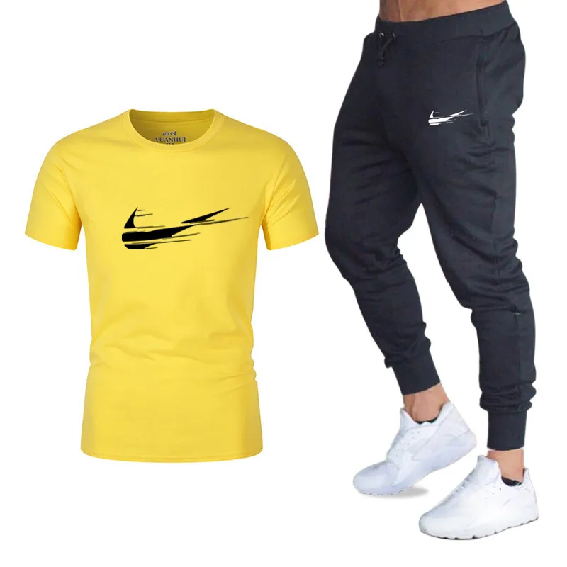 

Summer Hot Sale Men's Sets T Shirts+pants Two Pieces Sets Casual Tracksuit Male 2019 Casual Tshirt Gyms Fitness trousers men