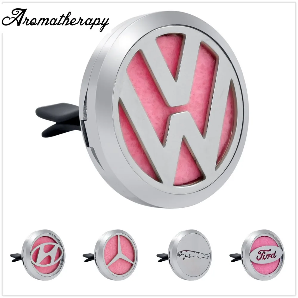 

Drop Shipping Car Logo Magnet Stainless Steel Car Diffuser Locket removable clip Essential Oil Car Perfume Lockets with pads