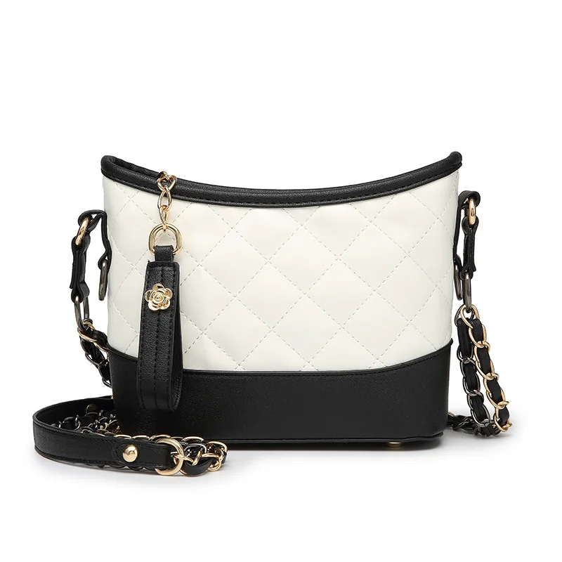 Со вставками из искусственной кожи Для женщин сумка плед Дамы Crossbody сумка цепи Мода эвакуатор плеча небольшие покупки Повседневная сумка на ремне - Цвет: black and white