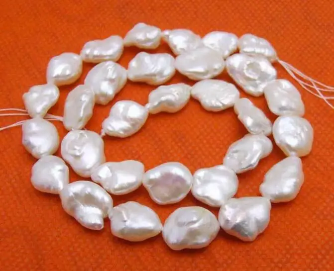 

SALE 10-16 mm Flat Baroque White Natural FW Pearl Loose beads necklace 18" 36"