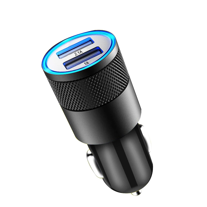 Автомобильное зарядное устройство с двумя USB металлический плоский мобильный