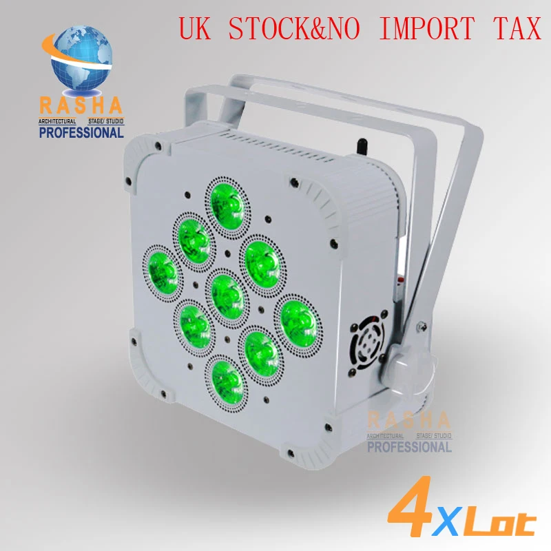 

4X LOT UK Warehouse Stock 9*18W 6in1 LED Par Light RGBAW UV Battery Powered Wireless LED Flat Par Light IR Remote Control Stage
