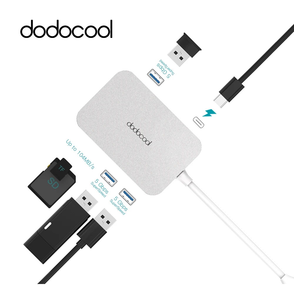 

dodocool 6-in-1 USB C Hub with Type C Power Delivery USB 3.0 Port USB Hub For MacBook Pro Samsung Galaxy S9 Huawei P20 Pro