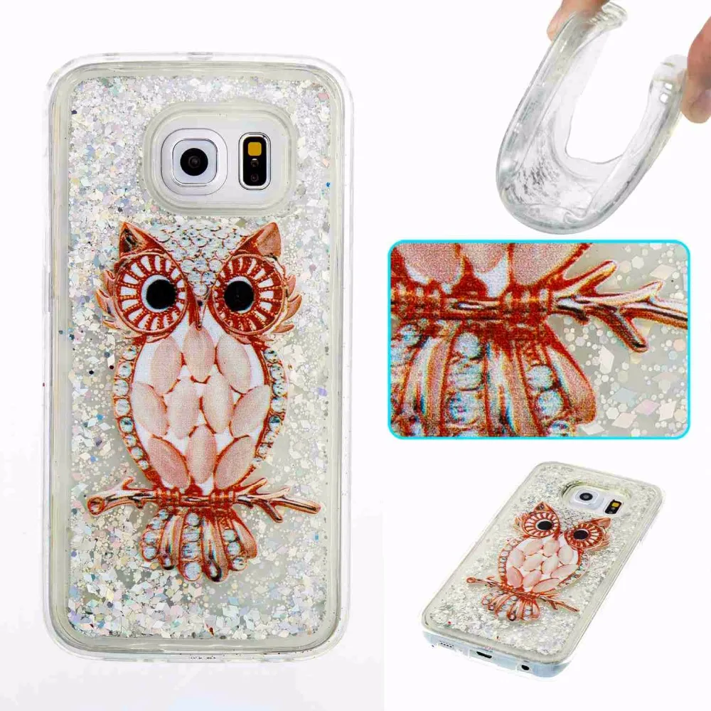 Динамический Блеск Case Для Samsung Galaxy S6 3D Soft Skin ТПУ жидкость Звезда Плывун Clear Protective