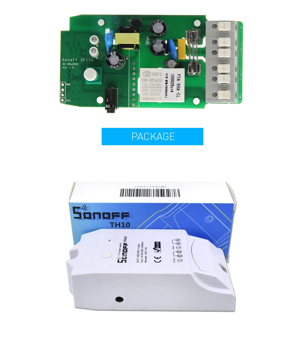 Sonoff TH10 переключатель+ водонепроницаемый датчик температуры+ неводонепроницаемый датчик температуры влажности Зонд умный модуль