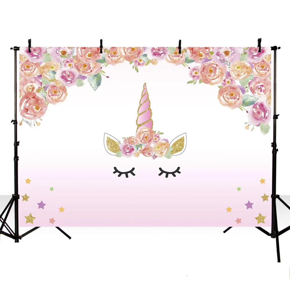 

Unicorn Party pink Flower Rainbow Birthday Baby Newborn Baby Shower Photography Backgrounds Customized Backdrop Photo Studio
