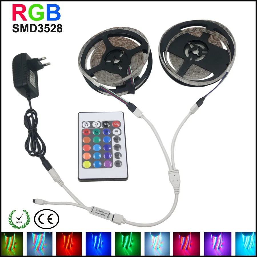 10 светодио дный 600 led S 3528 SMD RGB 2X5 светодиодные ленты свет DC 12 В клейкие ленты лента Диодная гибкий водостойкий 44 Ключ ИК пульт дистанционного