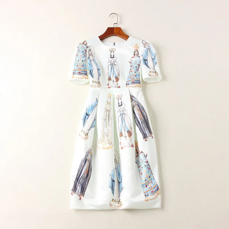 

2019 Fashion Designer Women's Spring Summer High Quality Round Neck Dress Amazing Elegant Short Sleeve White Ladies Beach Dress