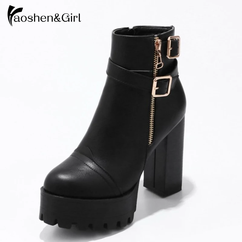 

Haoshen&Girl Ankle Boots Women High Heel Shoes Short Boots Winter Warm Boots Platform Boot Shoes Round Toe Fashion Lady Footwear