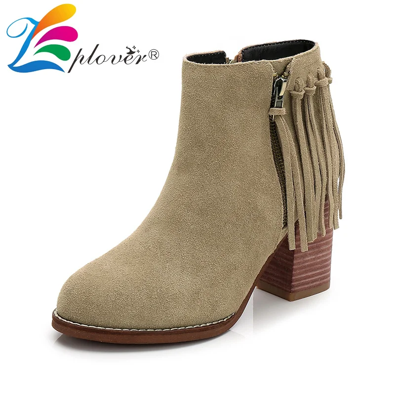 

Ankle Boots For Women Cow Leather Winter Boots Fur Shoes Woman Botas Fashion Fringe High Heels Zapatos Mujer Warm Martens Bota