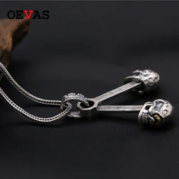 

2019 Fashion brand S925 Silver One-eye Skull Pendant necklace Men Rock Punk Style 925 Sterling Silver Heavy necklaces Jewelry