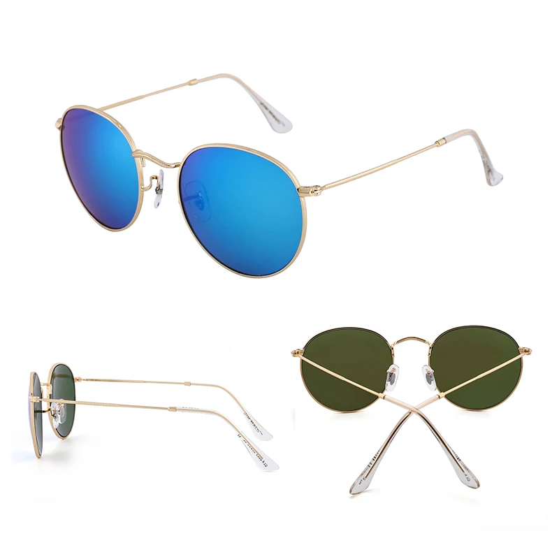 JM ретро Овальный Круглый стимпанк мужские женские солнцезащитные очки Классический Винтаж очки зеркальные линза в металлической оправе модные Óculos de sol - Цвет линз: Blue