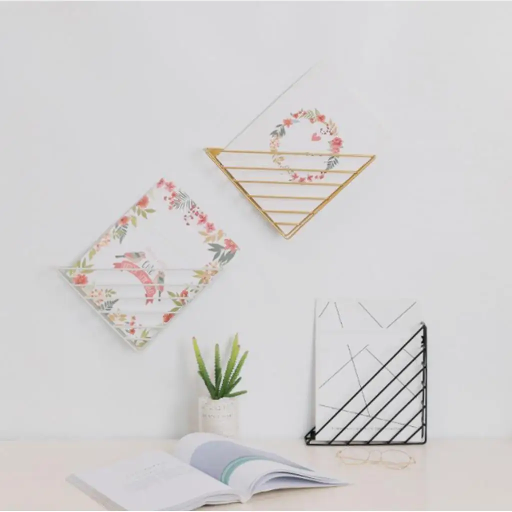 Irregular/Triangle File Organizer Wire Collection Desktop Iron Storage Rack Bookshelf Magazine Holder for Office Home Decoration