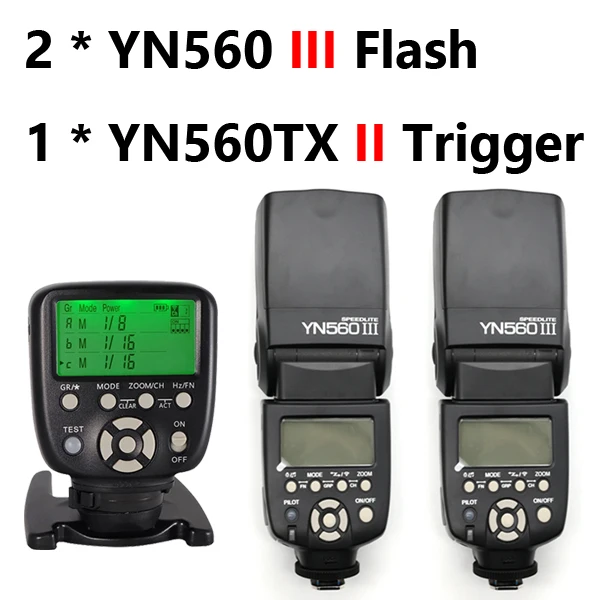 YONGNUO YN560 III YN560III YN-560III YN560-III Вспышка Speedlite Speedlight x3+ YN-560TX YN560TX контроллер вспышки для Canon Nikon - Цвет: YN560TXII 2xYN560III