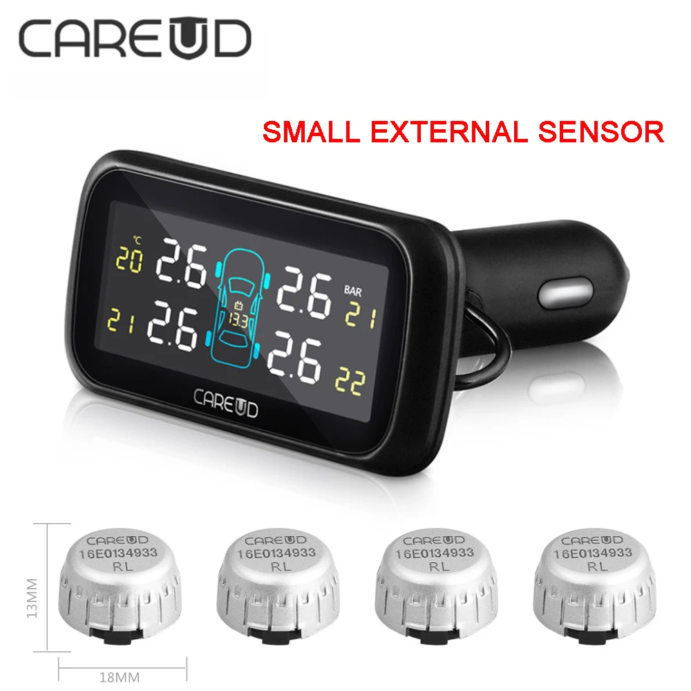 

CAREUD Digital Tire Pressure Monitoring System 12V Real Time Professional Wireless Smart TPMS Alarm With Small External Sensors