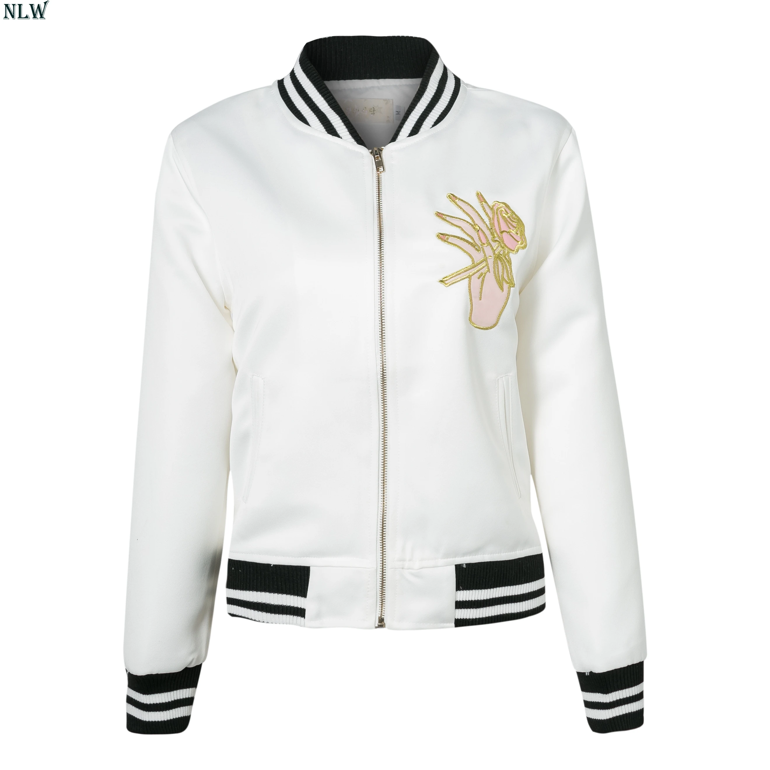 Buy NLW White Black Baseball Jacket Embroidery Women