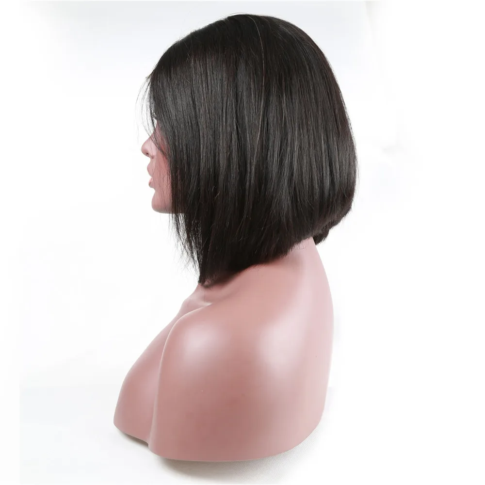 Alibd Short Lace Front Human Hair Wig Brazilian Straight Glueless Bob Wig Natural Color Remy Hair Lace Bob Wig With Baby Hair