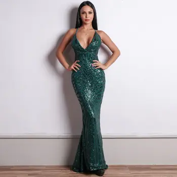 

Celebrity Strap Long Sexy Dress Top Quality Sequined Night CLub 3 Colors Backless Women Bodycon Fashion Evening Party Dresses