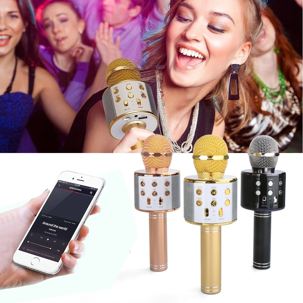 WS 858 WS858 Wireless Karaoke Handheld Bluetooth Microphone USB KTV