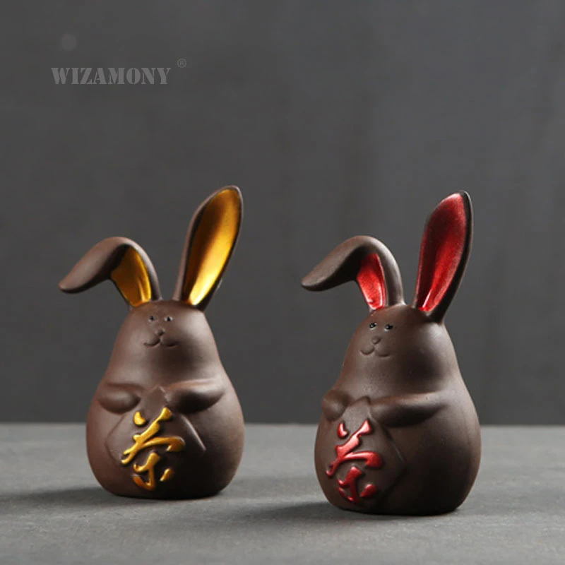 

WIZAMONY Chinese Tea Pet yixing purple clay zisha teapets Tea Accessories Lovely Rabbit Tea set Kungfu Tea Lovely Home Deco