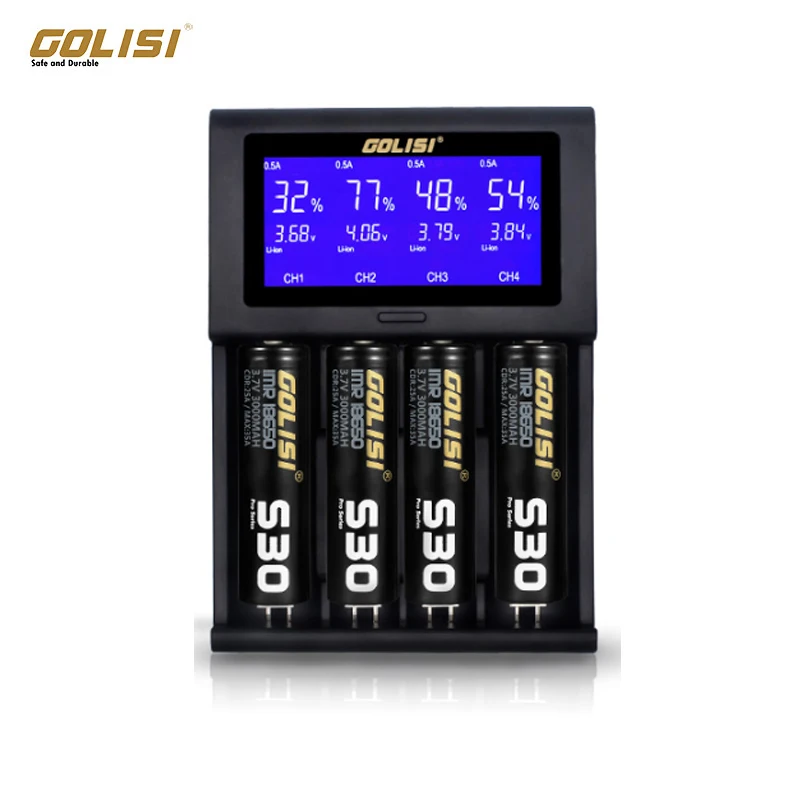 Оригинальное интеллектуальное зарядное устройство GOLISI i4 с ЖК-экраном и usb зарядкой, Интеллектуальное Быстрое зарядное устройство 2A 18650 26650 20700