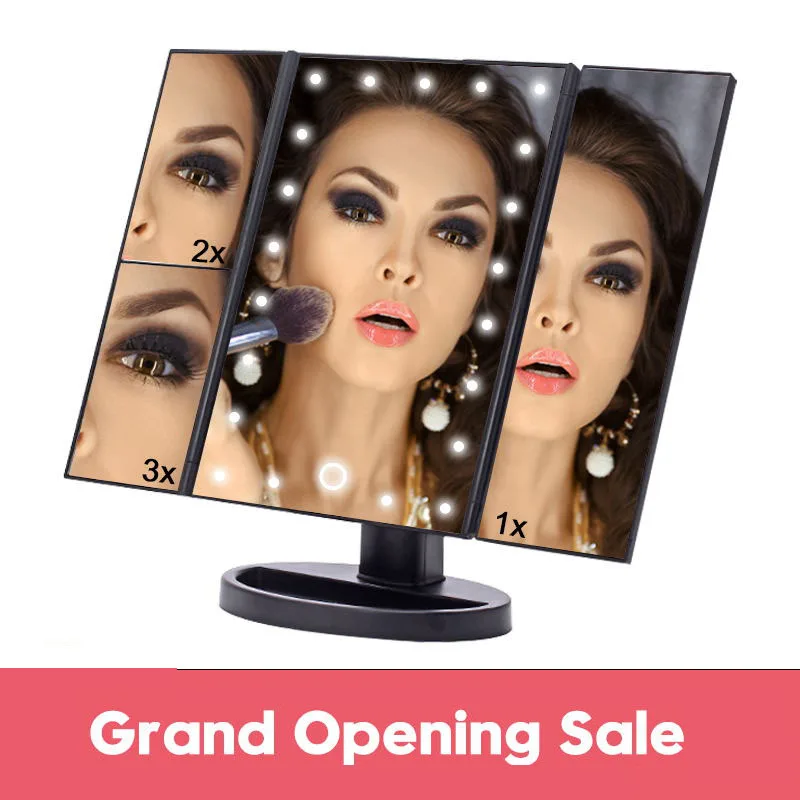 

LED Touch Screen 22 Light Makeup Mirror Table Desktop Makeup 1X/2X/3X/10X Magnifying Mirrors Vanity 3 Folding Adjustable Mirror